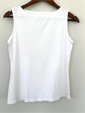 Talbots White Scoop Neck Tank Top, Cotton Knit, Petite Size